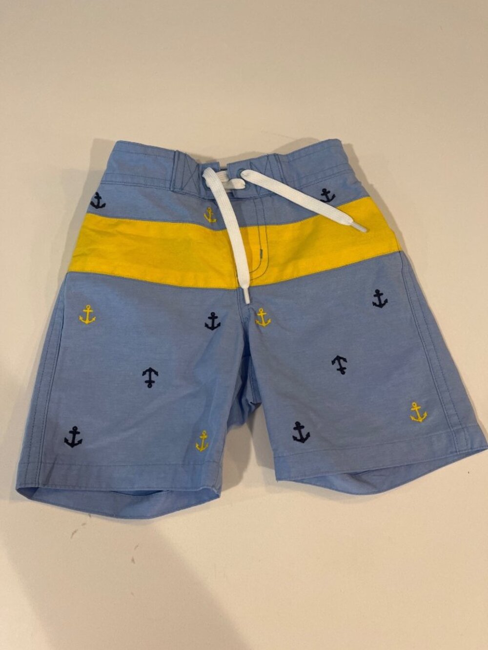 Janie And Jack Boys Light Blue & Yellow Anchor Print Swim Shorts 8" Waist 12" Le